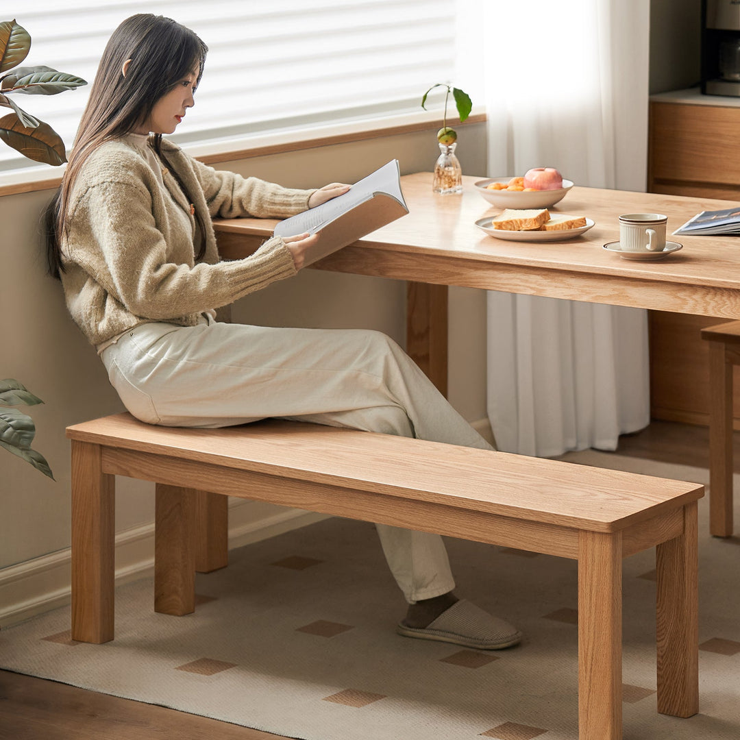 Scandinavian oak wood dining bench jamo in details.