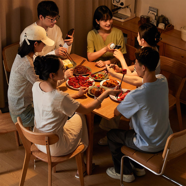 Scandinavian oak wood extendable dining table extendra material variants.
