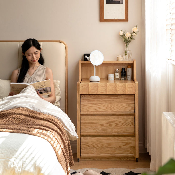 Scandinavian oak wood extendable dressing table magicbox material variants.
