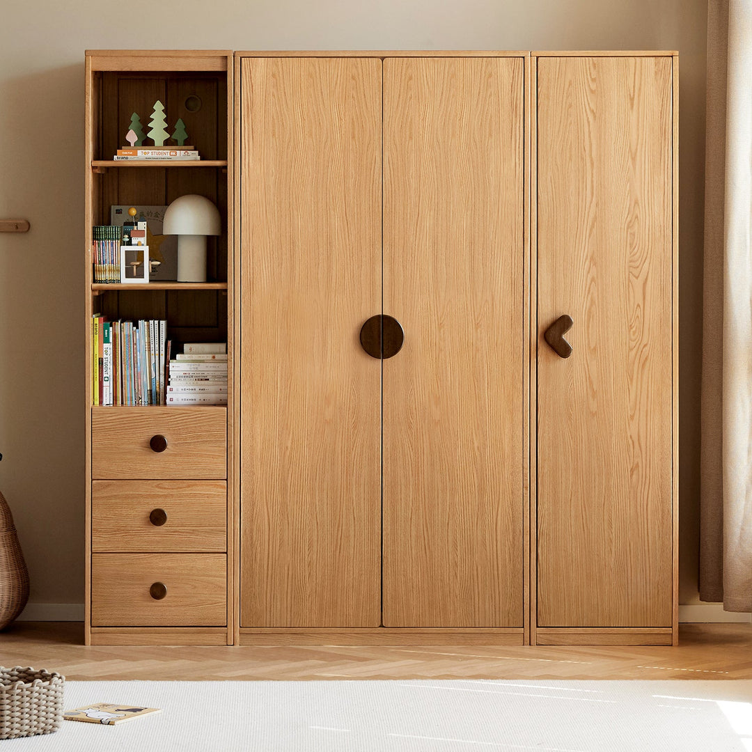 Scandinavian oak wood kids wardrobe cookie in details.