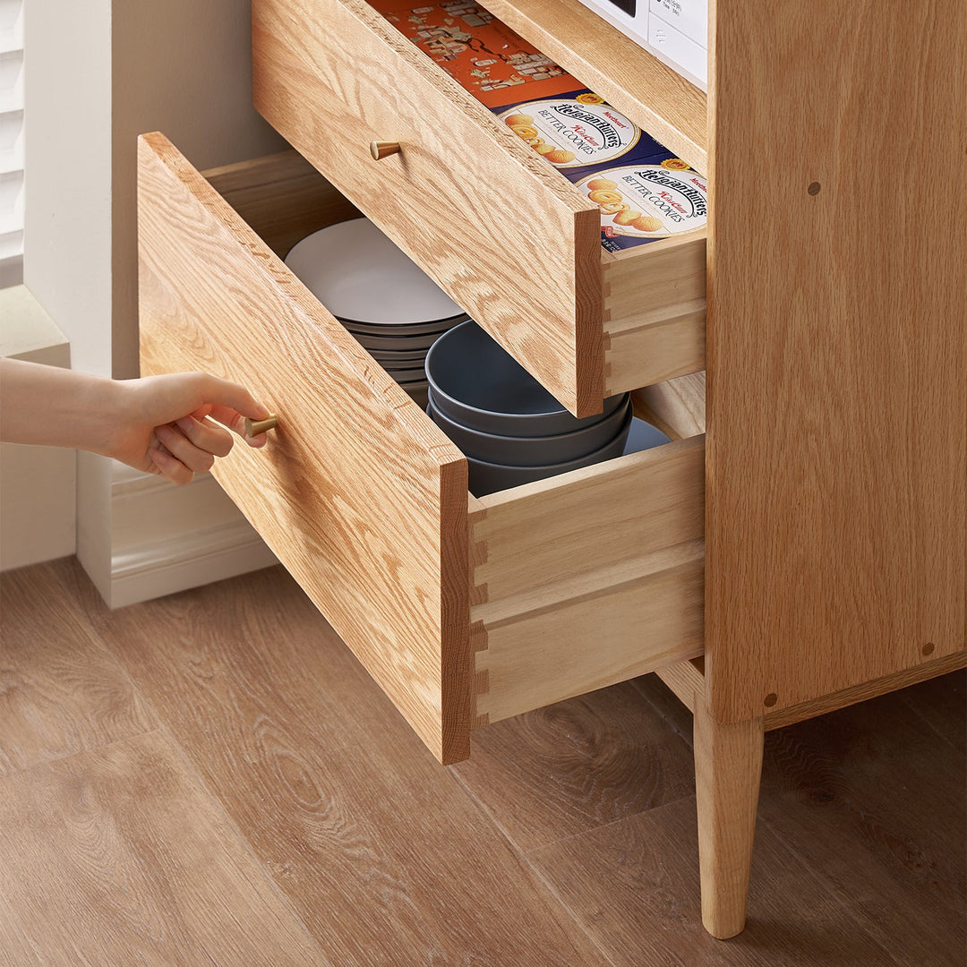 Scandinavian oak wood kitchen cabinet hemu in details.