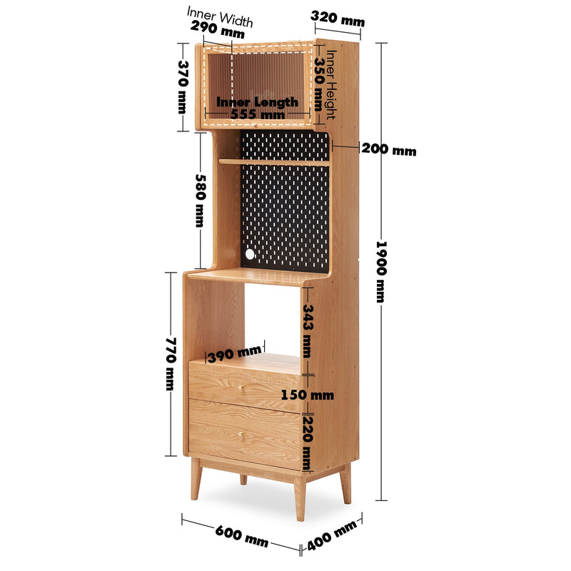 dimension detail diagram of Scandinavian Oak Wood Kitchen Cabinet HEMU