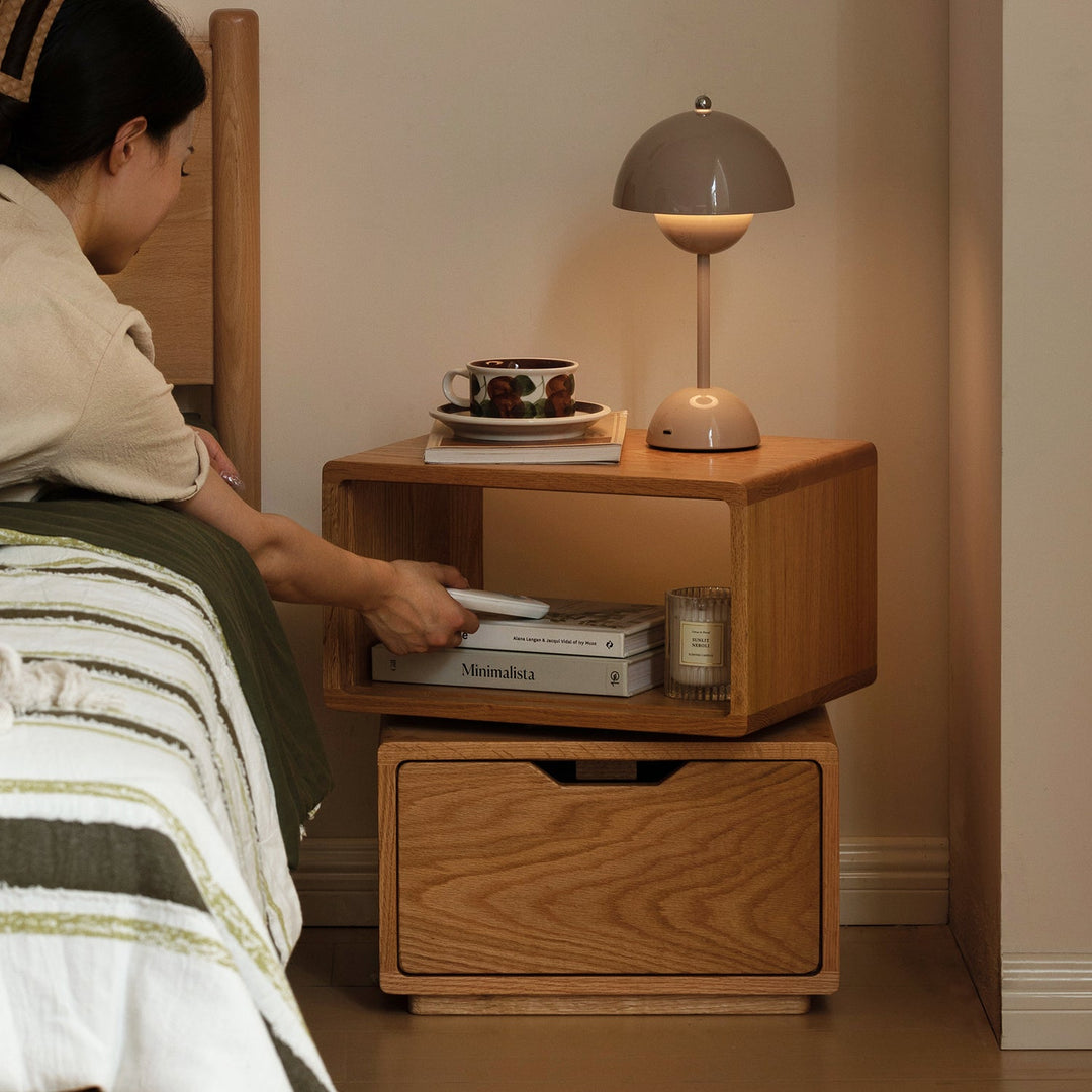 Scandinavian oak wood revolving side table twist conceptual design.