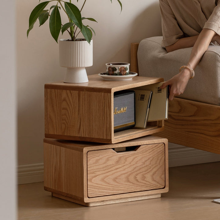 Scandinavian oak wood revolving side table twist size charts.