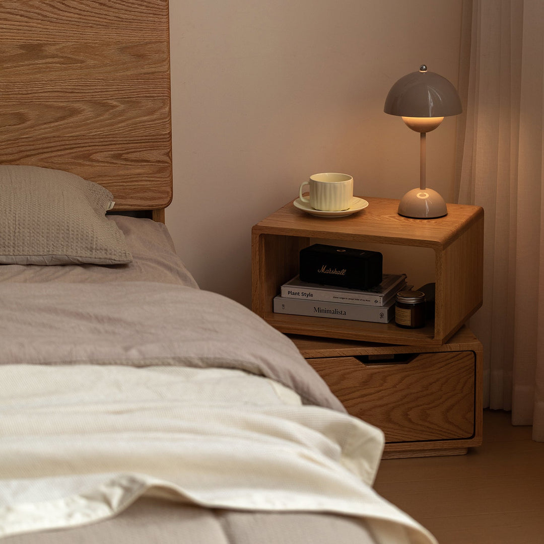 Scandinavian oak wood revolving side table twist environmental situation.
