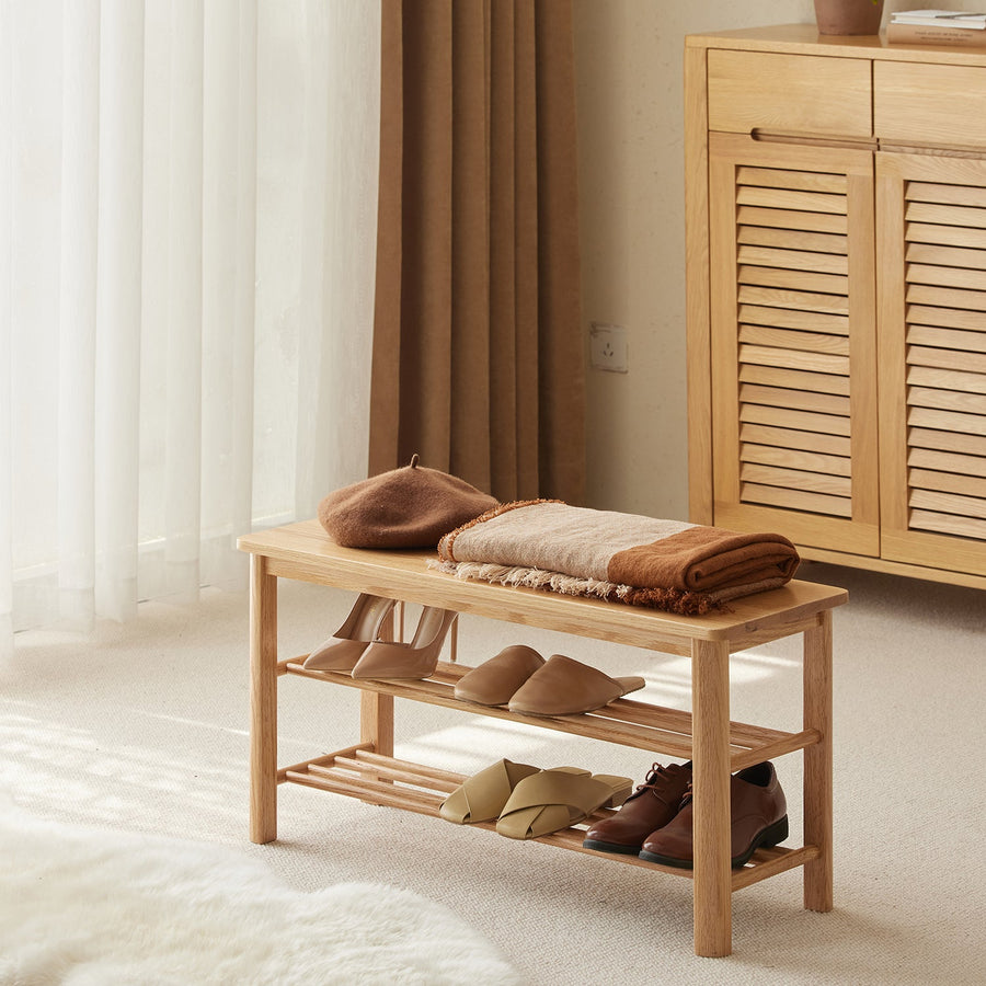 Scandinavian Oak Wood Shoe Shelf FUJI