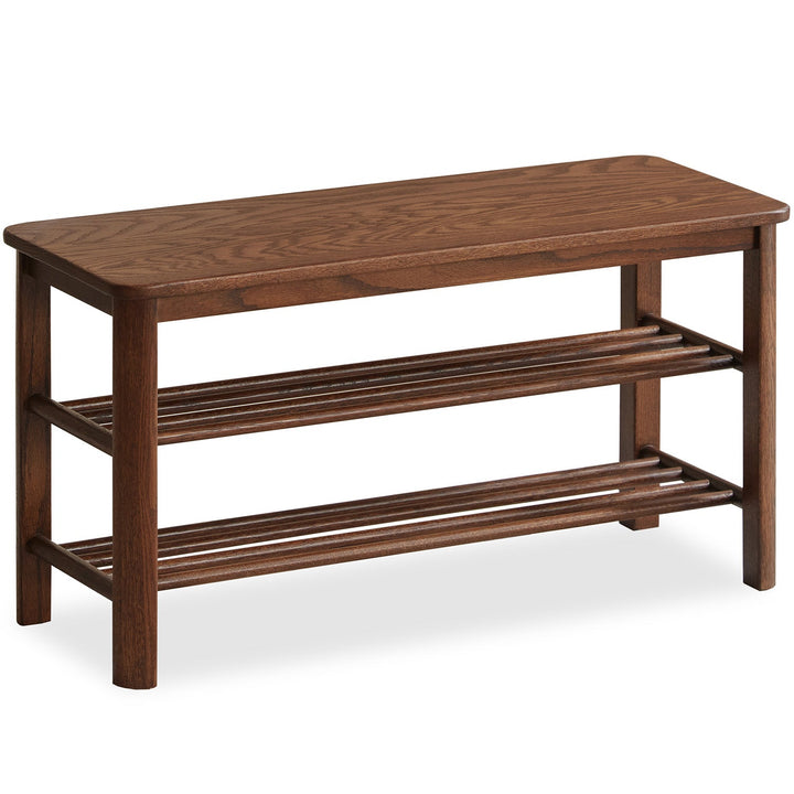 Scandinavian oak wood shoe shelf fuji walnut in white background.