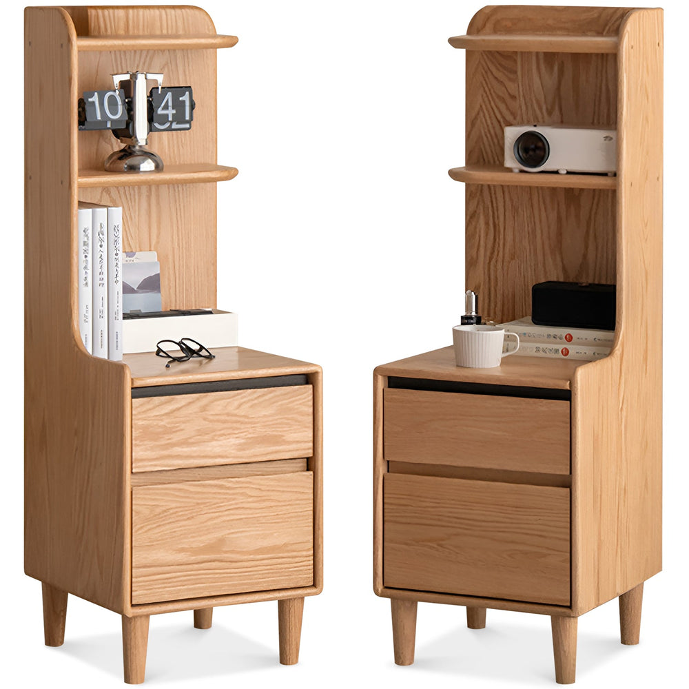 Scandinavian oak wood side table shelf luma in white background.