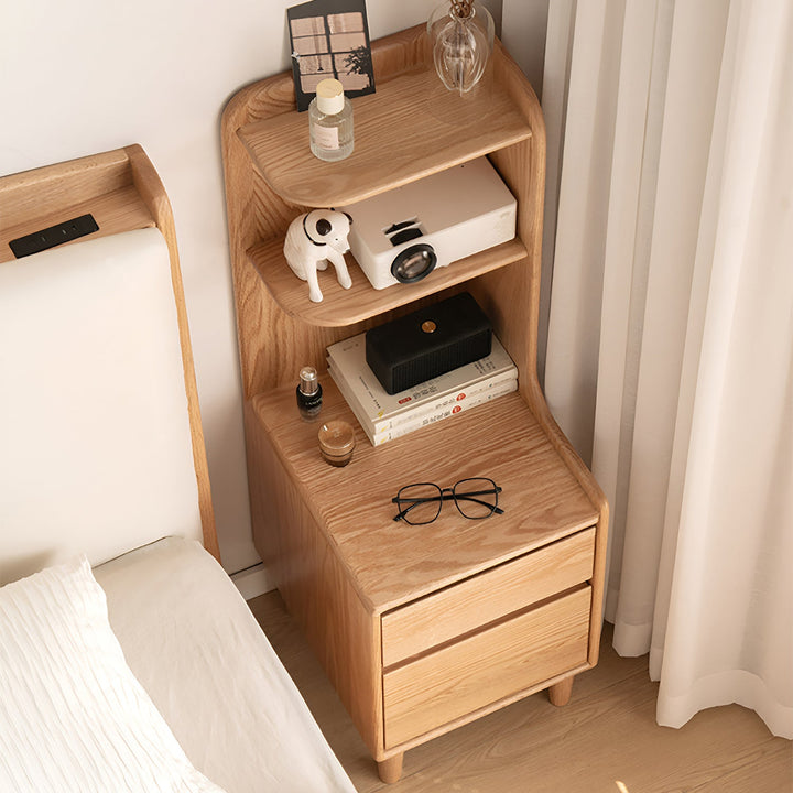 Scandinavian oak wood side table shelf luma material variants.