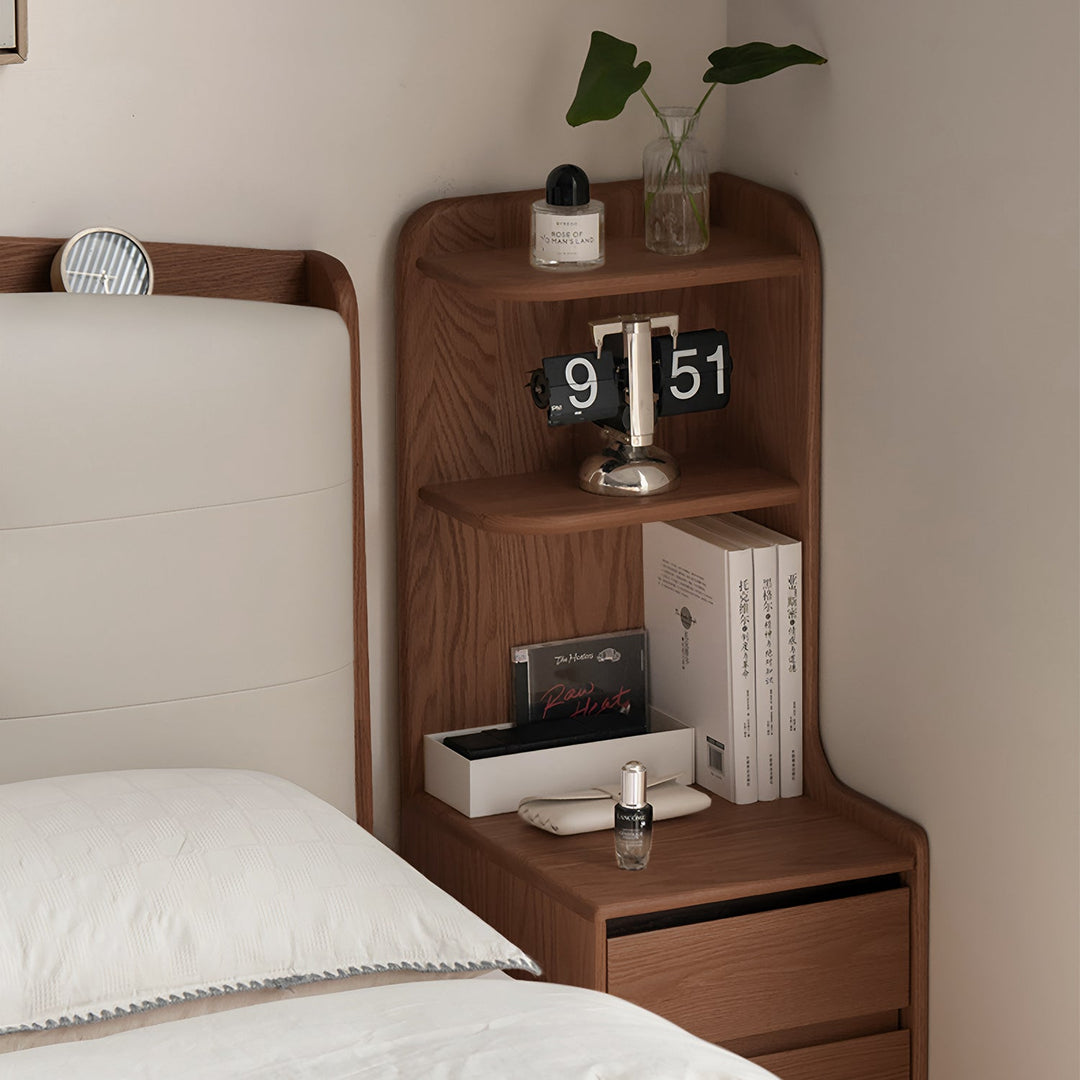 Scandinavian oak wood side table shelf luma in details.