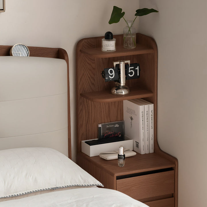 Scandinavian oak wood side table shelf luma in details.
