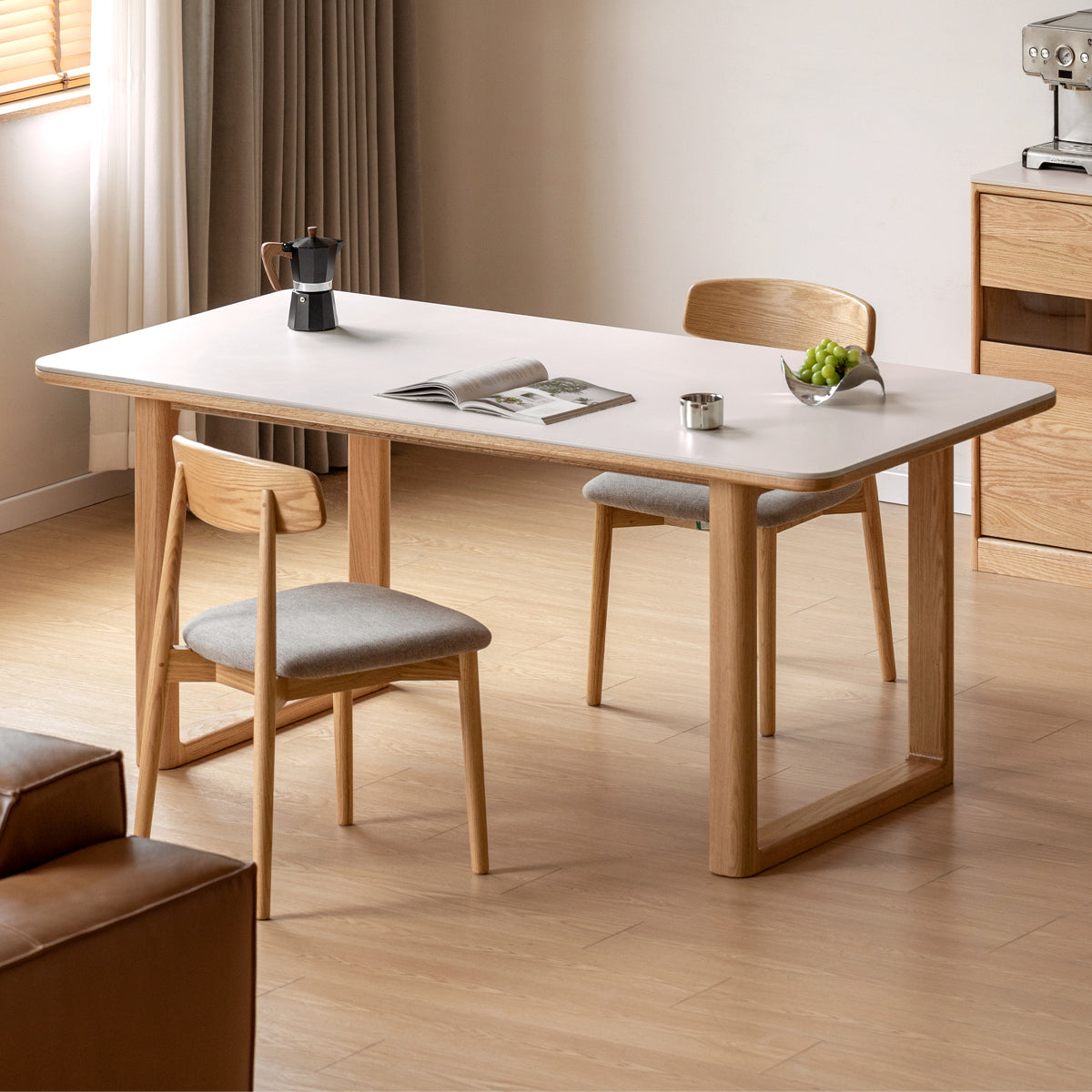 Scandinavian Oak Wood Sintered Stone Dining Table ANCHOR – Loft Home US