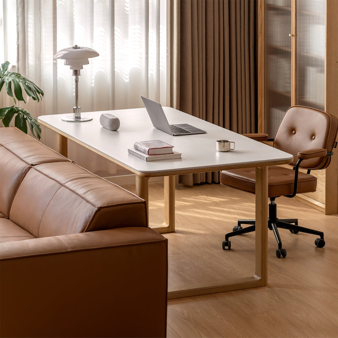 Scandinavian oak wood sintered stone dining table anchor material variants.