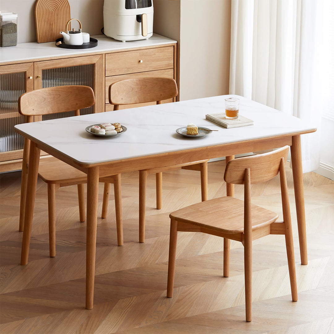 Scandinavian oak wood sintered stone dining table forme primary product view.
