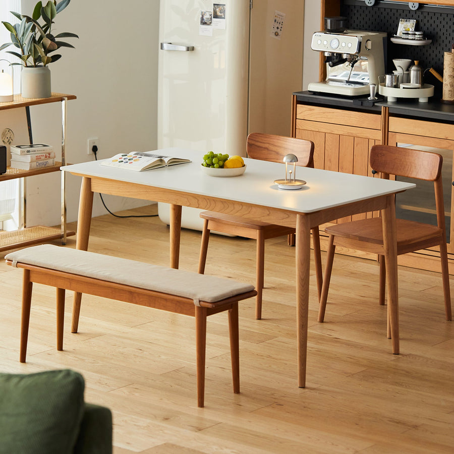 Scandinavian oak wood sintered stone dining table green primary product view.
