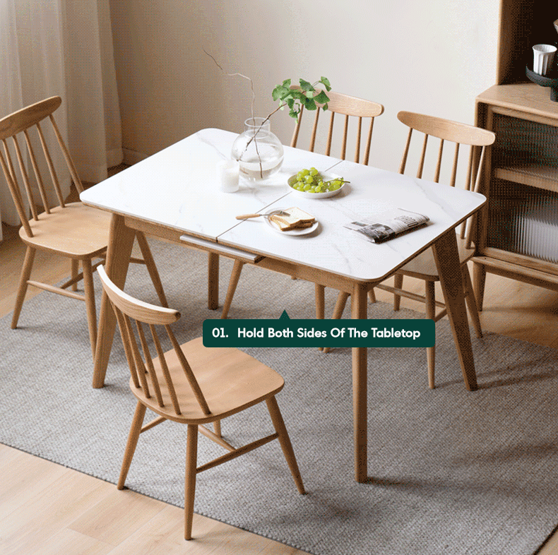 Scandinavian oak wood sintered stone extendable dining table shift environmental situation.