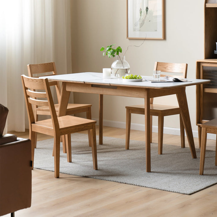 Scandinavian oak wood sintered stone extendable dining table shift in real life style.