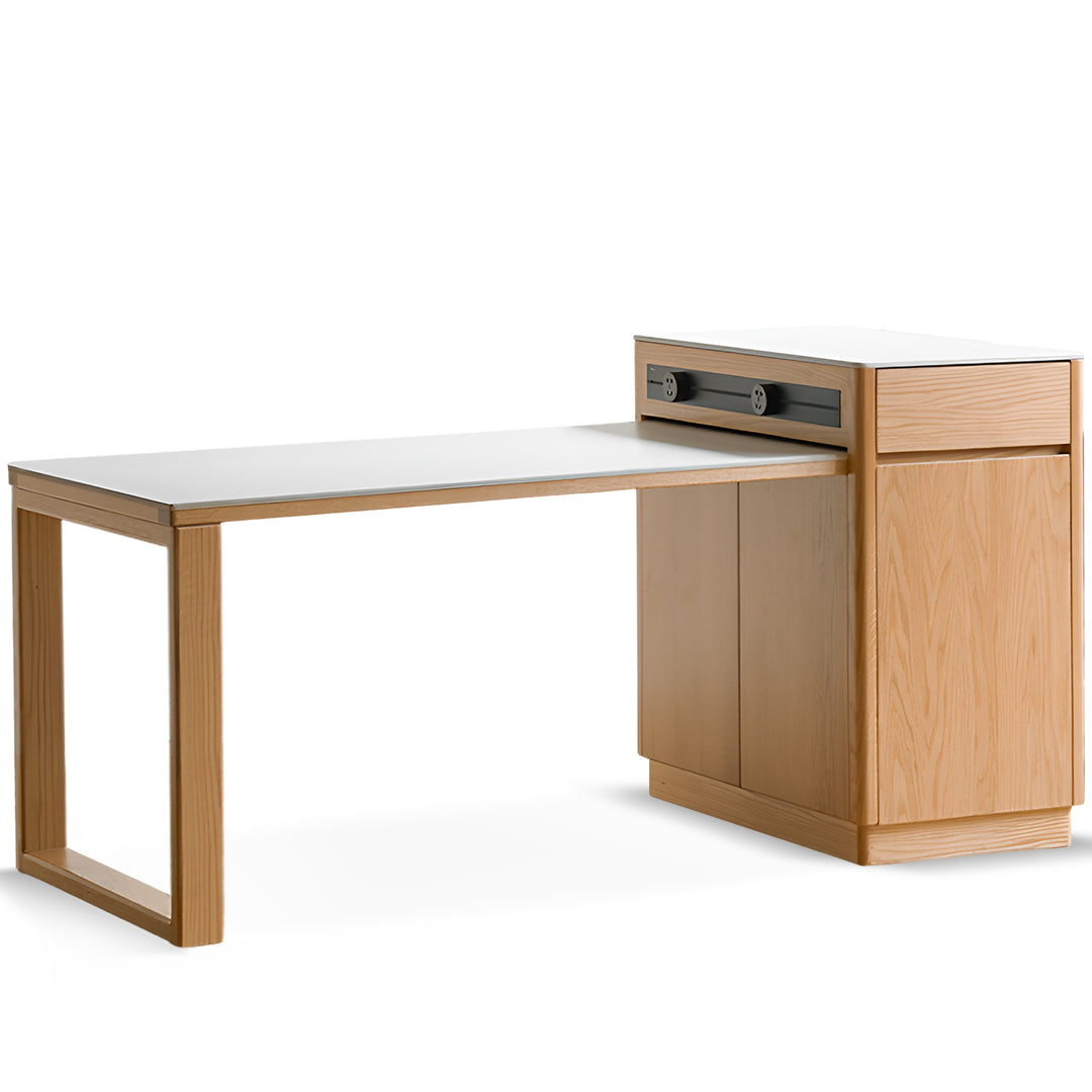 Scandinavian Oak Wood Sintered Stone Extendable Island Dining Table With Cabinet FLEXA