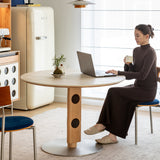Scandinavian oak wood sintered stone round dining table timeless primary product view.