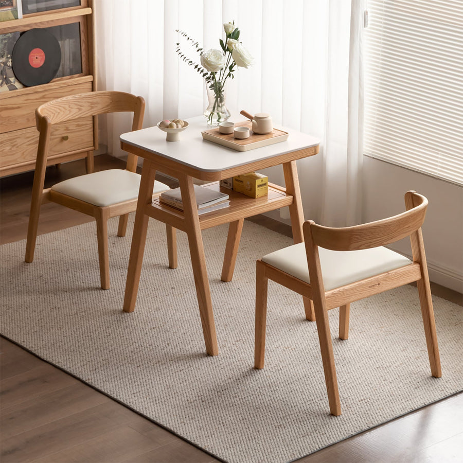 Scandinavian oak wood sintered stone stackable dining table set noki primary product view.