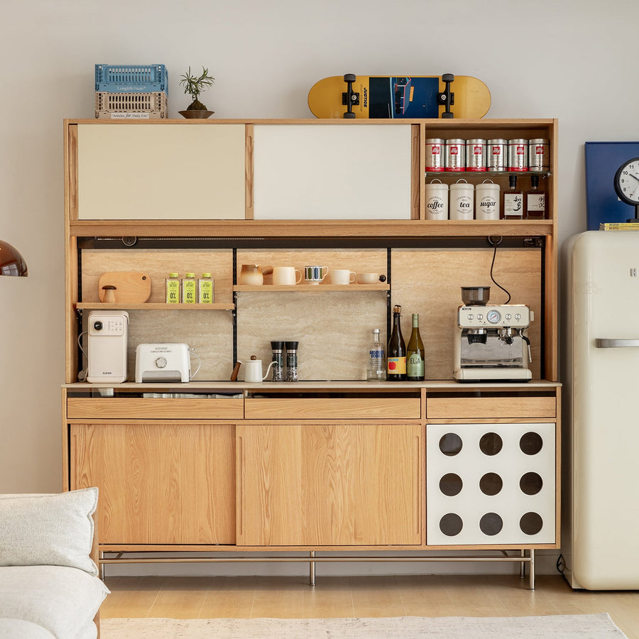 Scandinavian oak wood sintered stone storage side cabinet timeless primary product view.