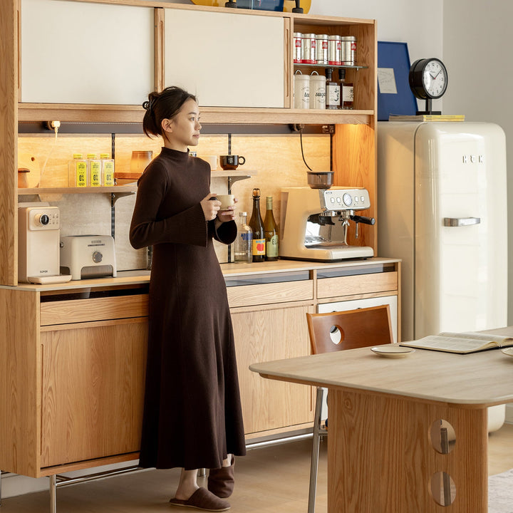 Scandinavian oak wood sintered stone storage side cabinet timeless environmental situation.