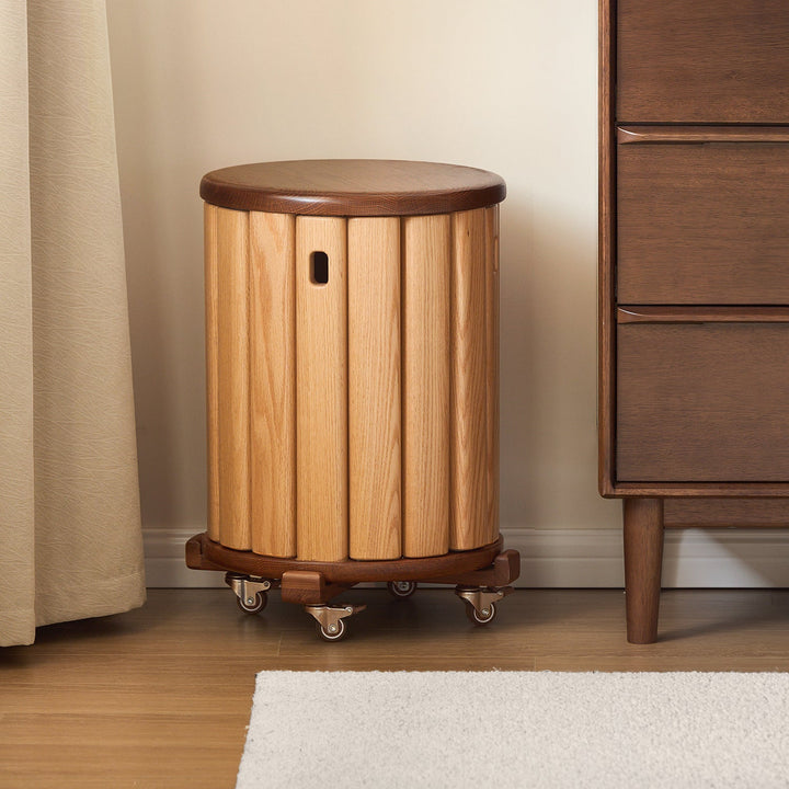 Scandinavian oak wood stackable stool with wheels friday in real life style.