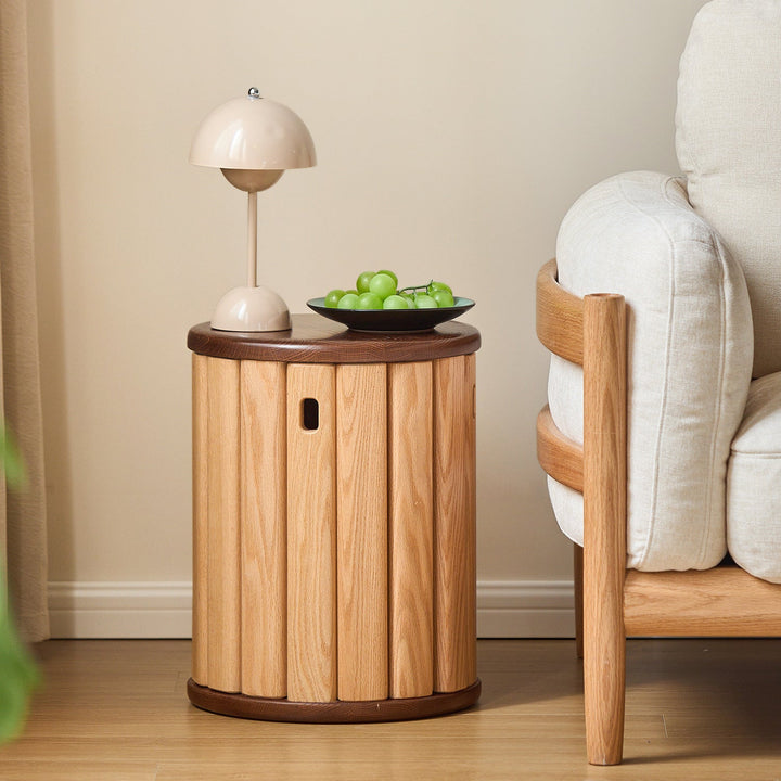 Scandinavian oak wood stackable stool with wheels friday with context.