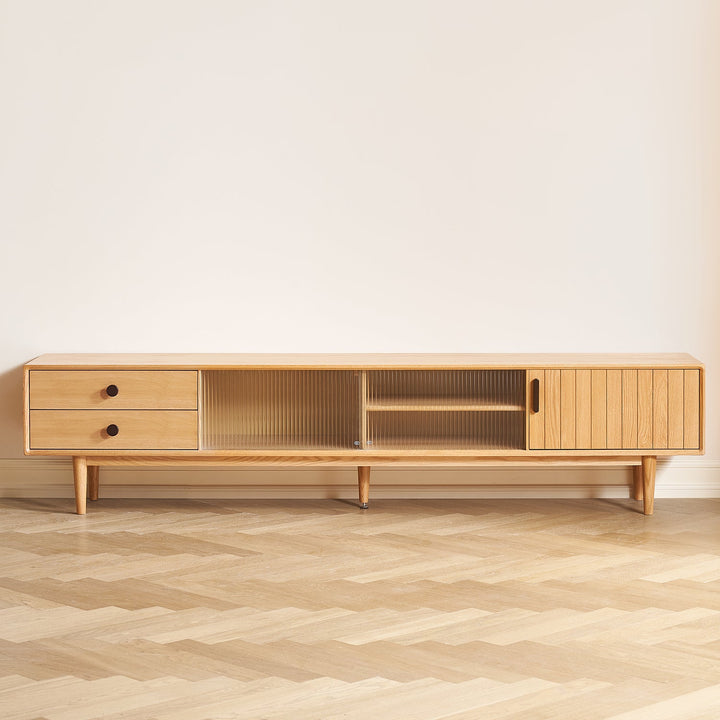 Scandinavian oak wood tv console danya with context.