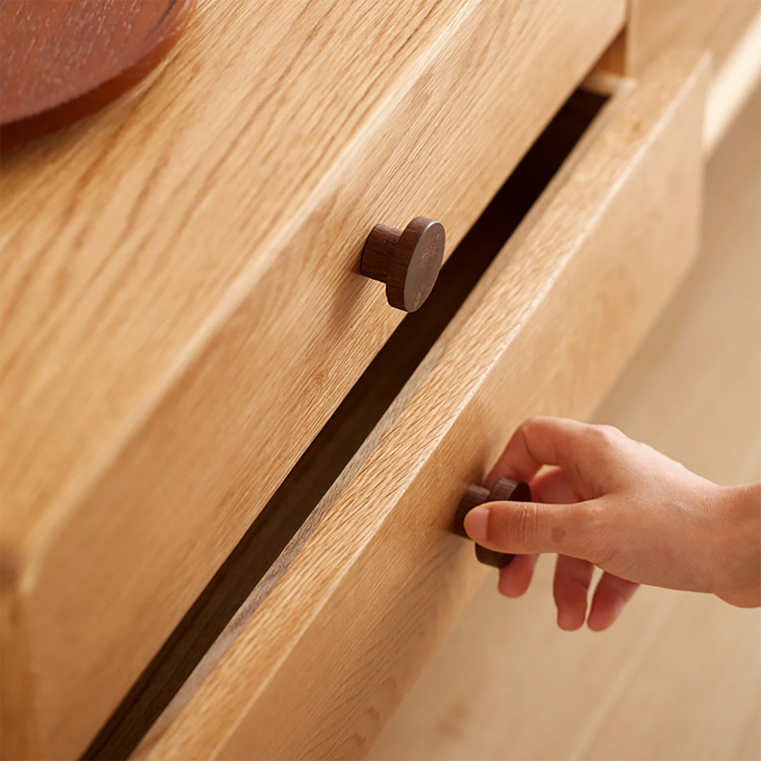 Scandinavian oak wood tv console danya in panoramic view.