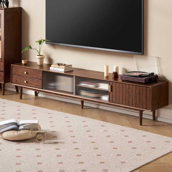 Scandinavian oak wood tv console danya walnut primary product view.