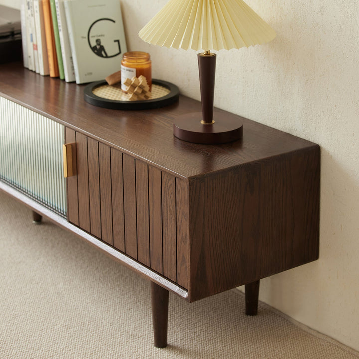 Scandinavian oak wood tv console danya walnut material variants.
