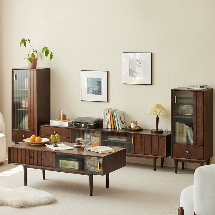 Scandinavian oak wood tv console danya walnut in real life style.