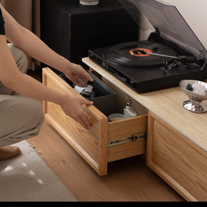 Scandinavian oak wood tv console rockwell material variants.
