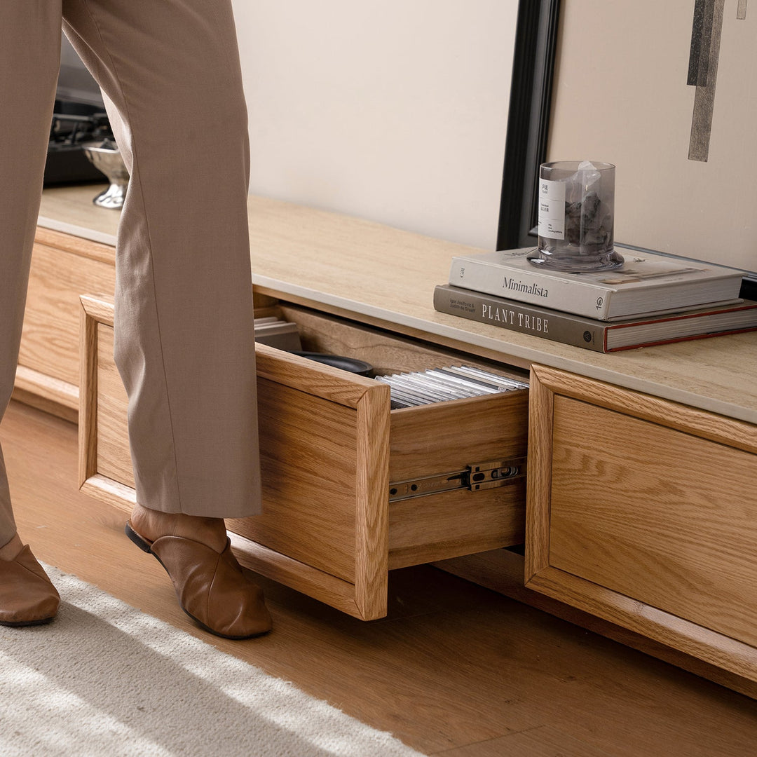Scandinavian oak wood tv console rockwell with context.