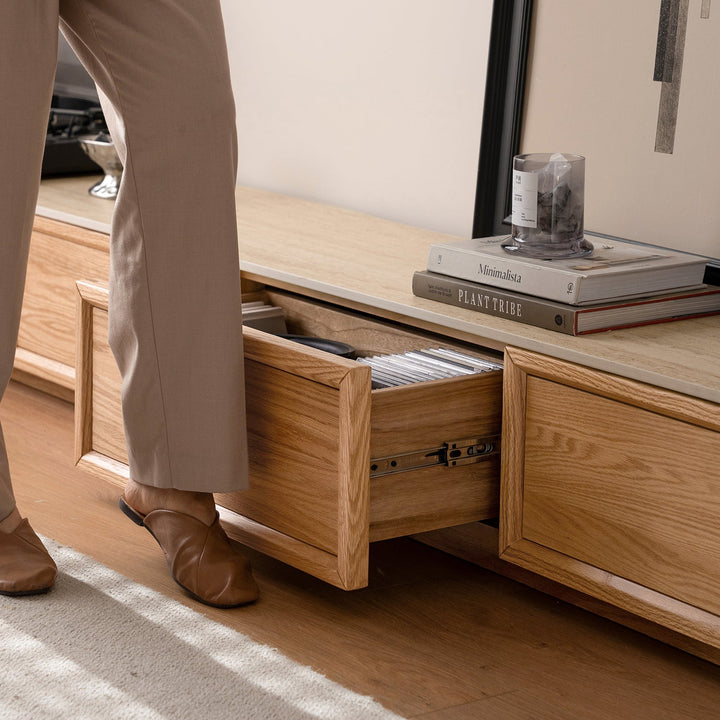 Scandinavian oak wood tv console rockwell with context.