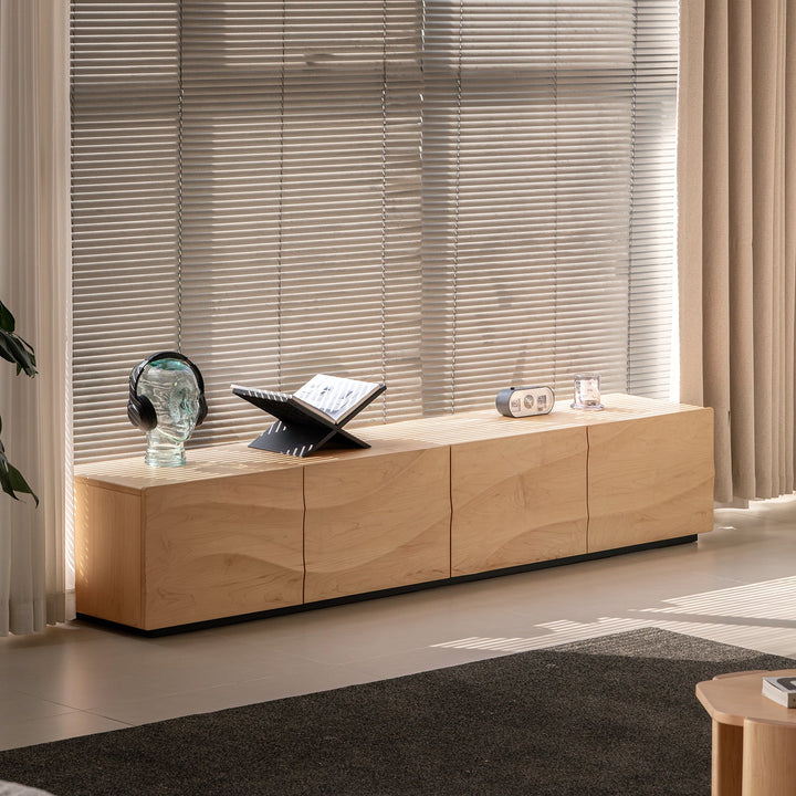 Scandinavian oak wood tv console wave primary product view.