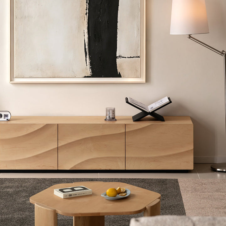 Scandinavian oak wood tv console wave size charts.