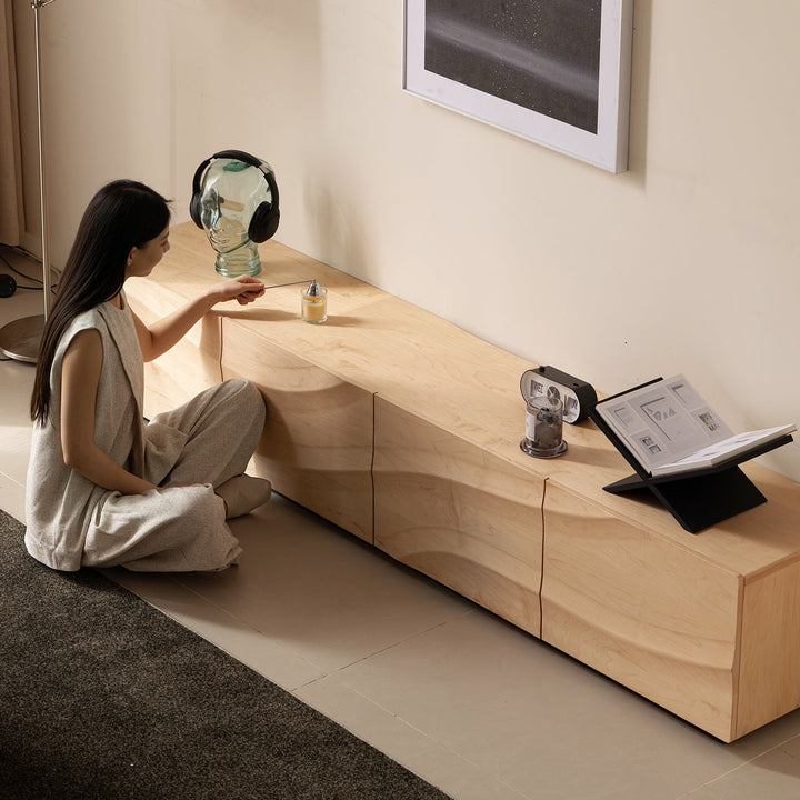 Scandinavian oak wood tv console wave material variants.