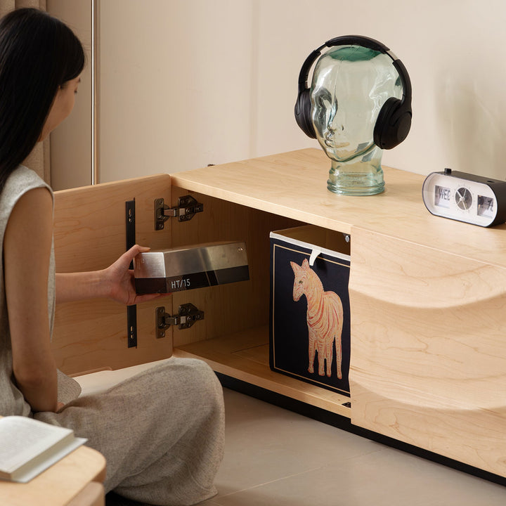 Scandinavian oak wood tv console wave in details.