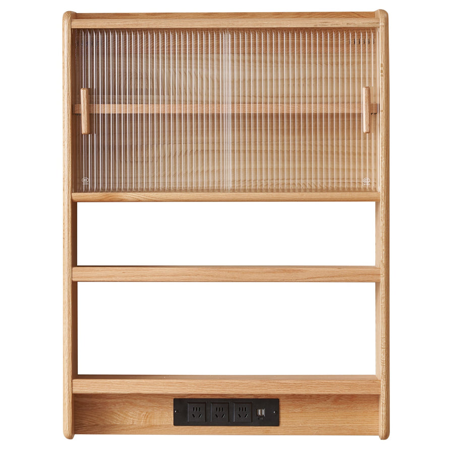 Scandinavian oak wood wall hanging cabinet hemu in white background.