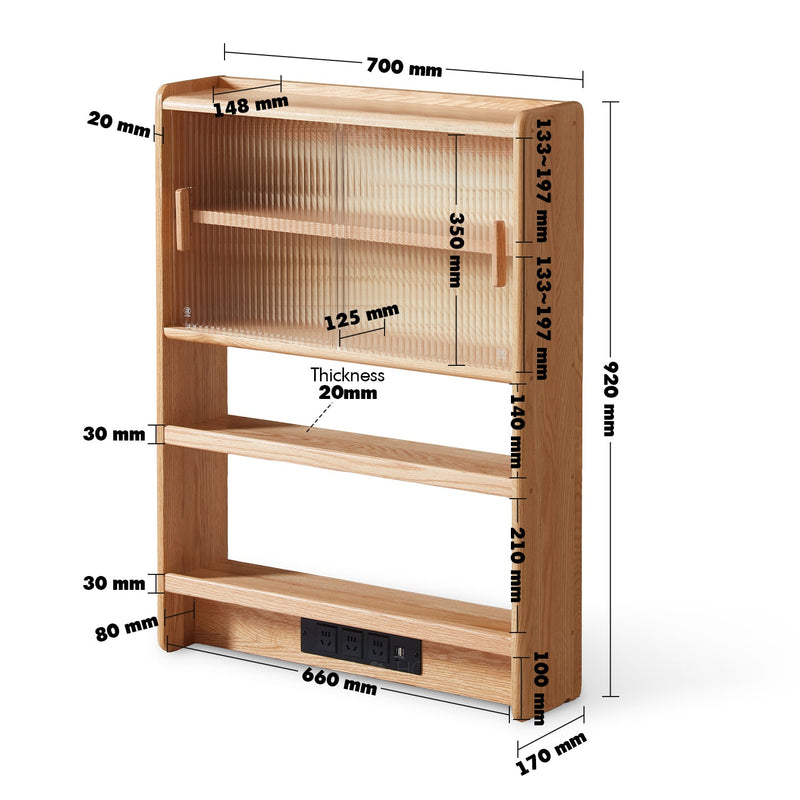 dimension detail diagram of Scandinavian Oak Wood Wall Hanging Cabinet HEMU