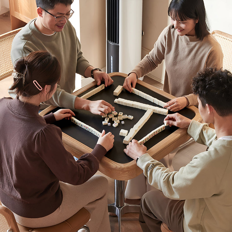 Scandinavian oak wood wheeled height adjustable gaming table coffee table drift primary product view.