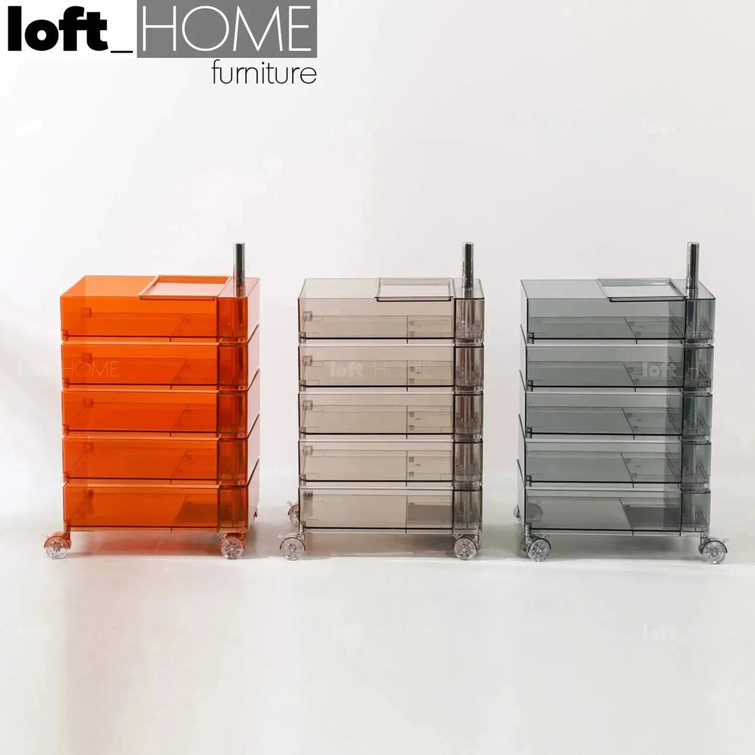 Contemporary Plastic Wheeled Trolley Side Table ROLLY CLEAR