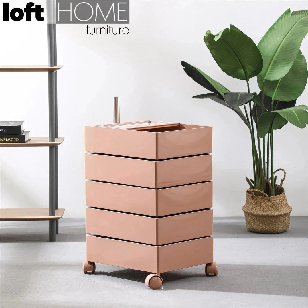 Contemporary plastic wheeled trolley side table rolly detail 6.