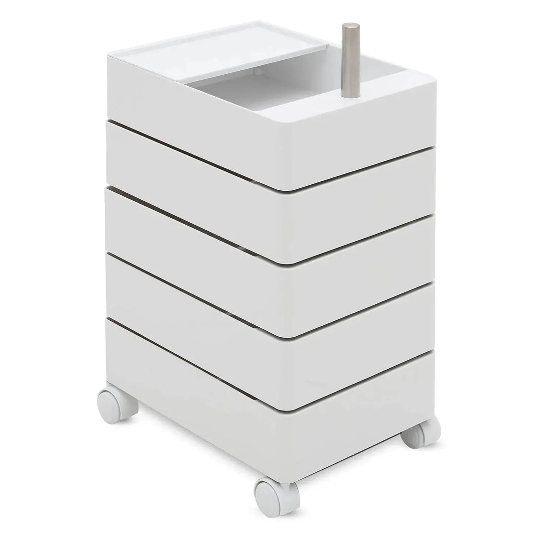 Contemporary plastic wheeled trolley side table rolly detail 3.