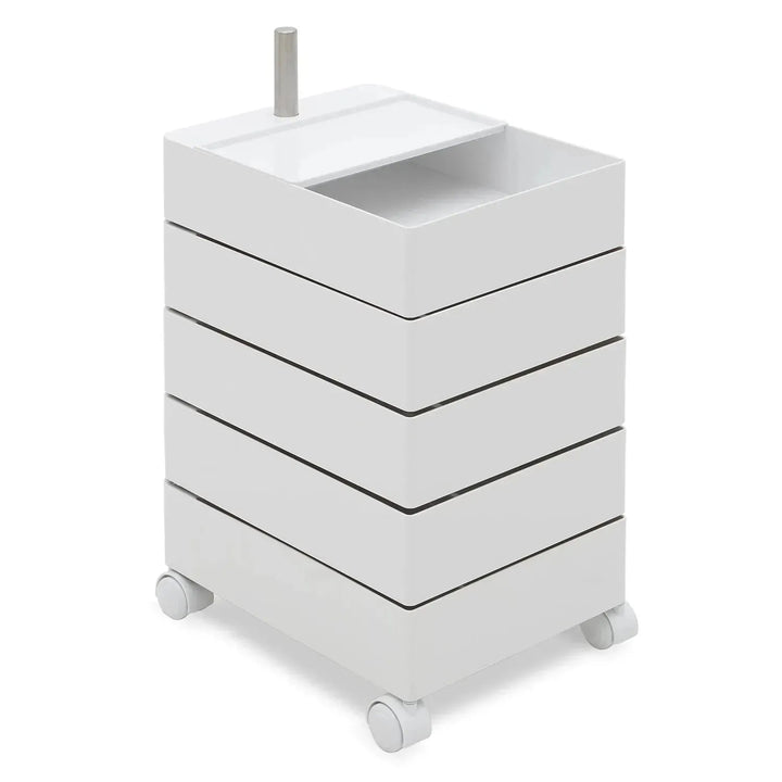 Contemporary plastic wheeled trolley side table rolly detail 1.