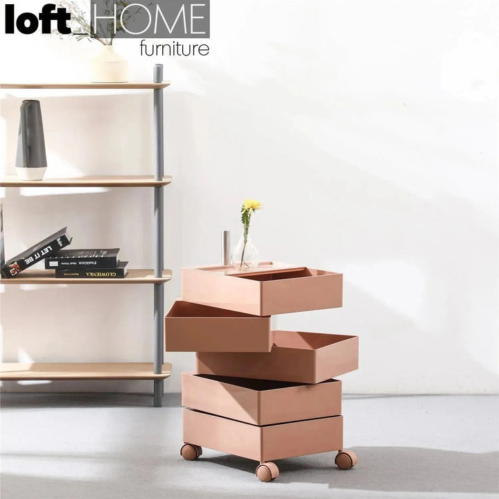 Contemporary plastic wheeled trolley side table rolly detail 9.