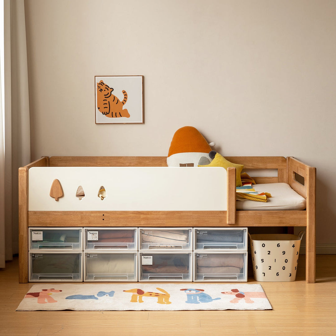 Scandinavian rubber wood kids bunk bed vireo in details.