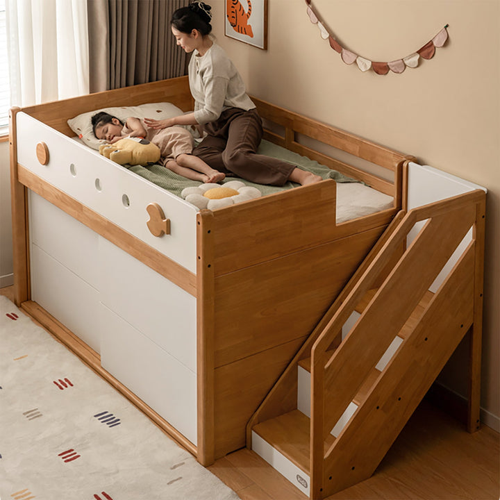 Scandinavian rubber wood kids storage bed lunor primary product view.